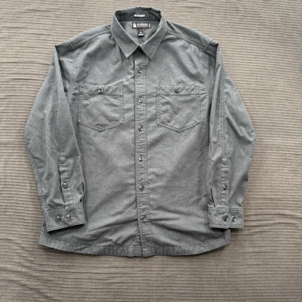 Alaskan Hardgear Shirt Men XL Gray Cotton Long Sleeve Button Up Outdoors Hiking.